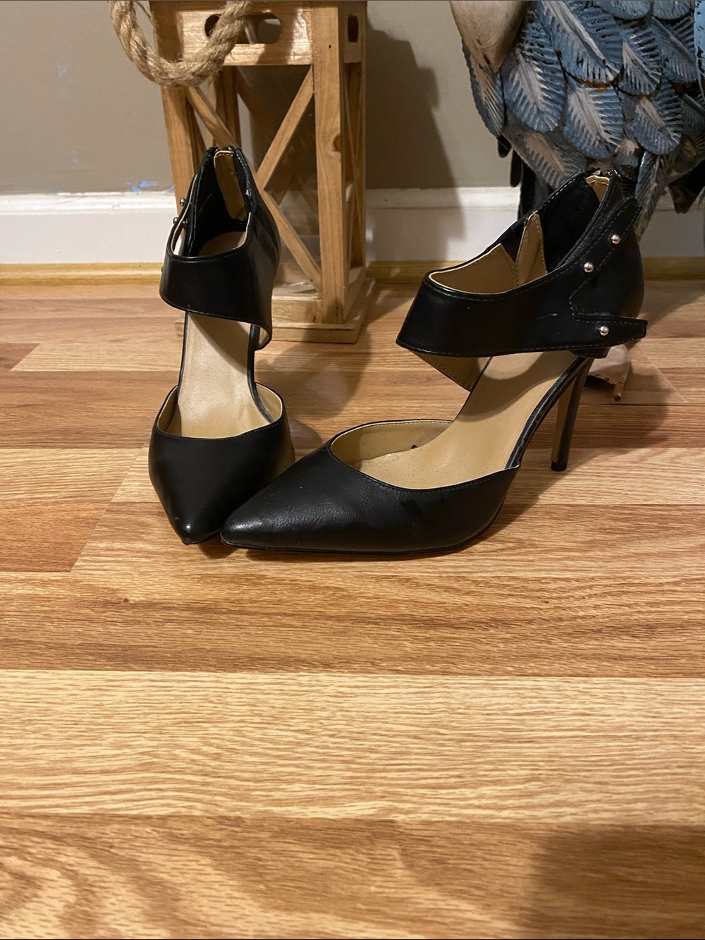 a.n.a Black Pointed-Toe Ankle-Strap Heels